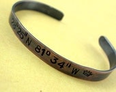 Latitude Longitude Bracelet - Hand Stamped Oxidized Copper Cuff, customizable