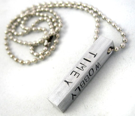 Timey Wimey Doctor Who Inspired Necklace - Hand Stamped Aluminum Bar Pendant