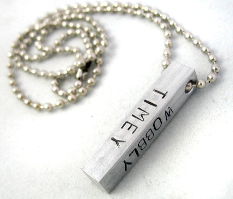 Timey Wimey Doctor Who Inspired Necklace - Hand Stamped Aluminum Bar Pendant