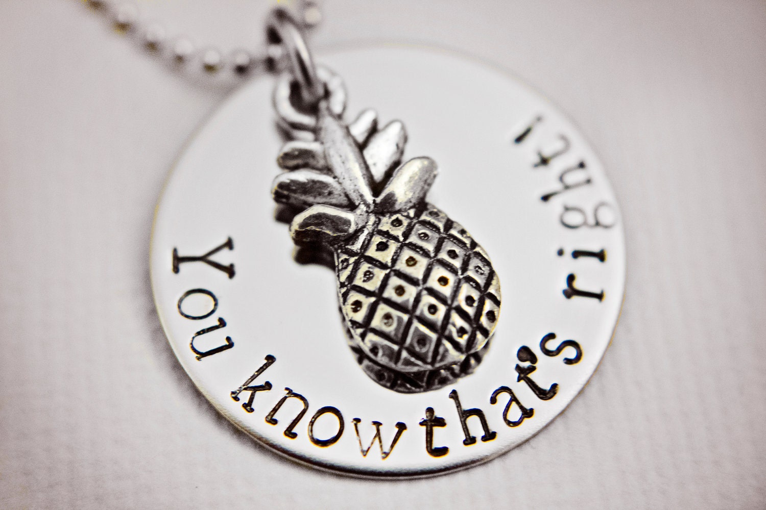 Psych Fan "You know that's right" Necklace - Hand Stamped Stainless Steel with Pineapple Charm - Shawn and Gus Quotes - Geekery Gift