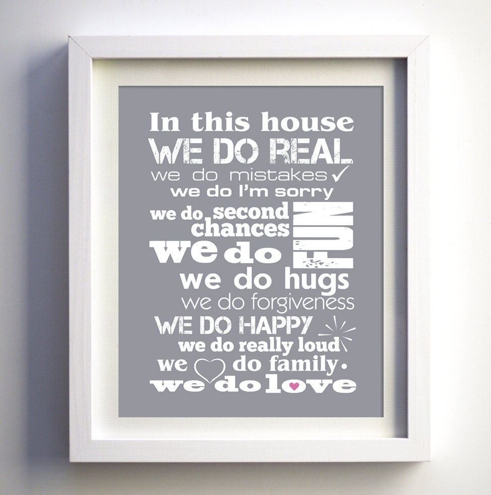 Father's day gift In This House, Family Home Rules poster, In Our Home size - inspirational positive quotes, pink heart