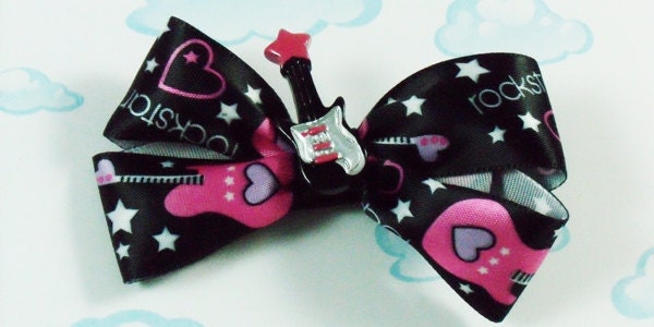 Rockstar Hair Bow With Guitar Resin