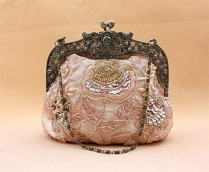 On Sale 35% OFF --Silk Sparkle Beading Wedding Purse Evening Clutch AC1001