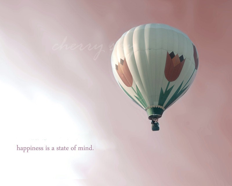 Tulip Balloon - Hot Air Balloon Pink Sky Inspirational Quote Girls Room Decor Teen Nursery Minimal Dreamy Wall Art  8x10 Original Photograph