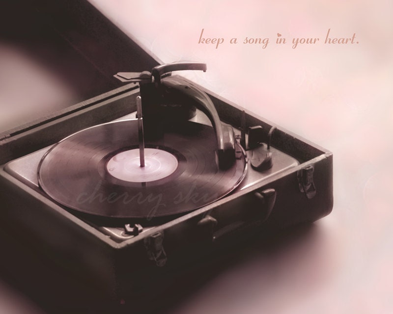 Keep a Song in Your Heart - Pink - Vintage Record Player Phonograph 1960s 1970s Music Love Teen Girl Wall Room Decor Minimal 8x10 Photo
