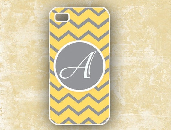 Monogram iPhone 4s case - Yellow and gray chevron - Monogrammed Iphone 5 case, Iphone 4 Iphone 5 cover, custom plastic or silicone (9663)