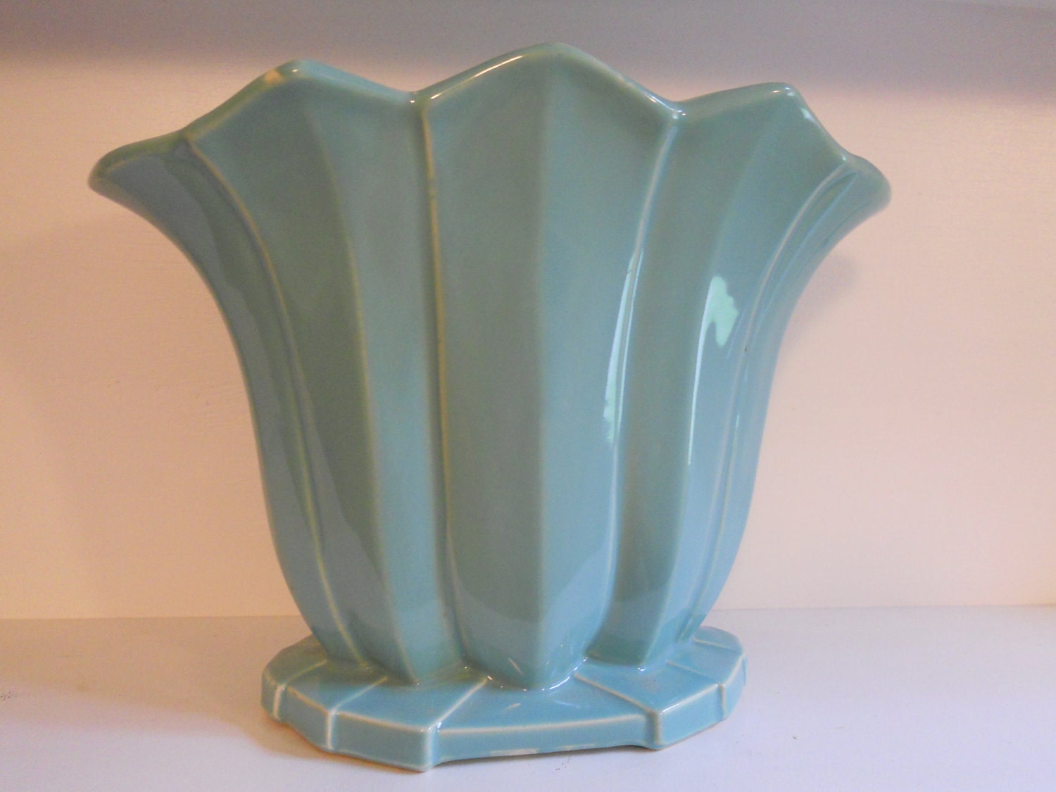 McCoy Green Turquoise Gloss Fan Vase - 8 1/2 inches high