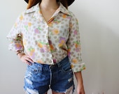 1960s 70s Groovy Floral Button Up