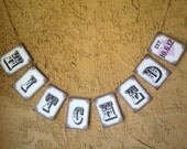 my ORIGINAL- Personalized HITCHED with Your Wedding Date - Wedding-Sign / Garland / Banner- On WHITE Paper