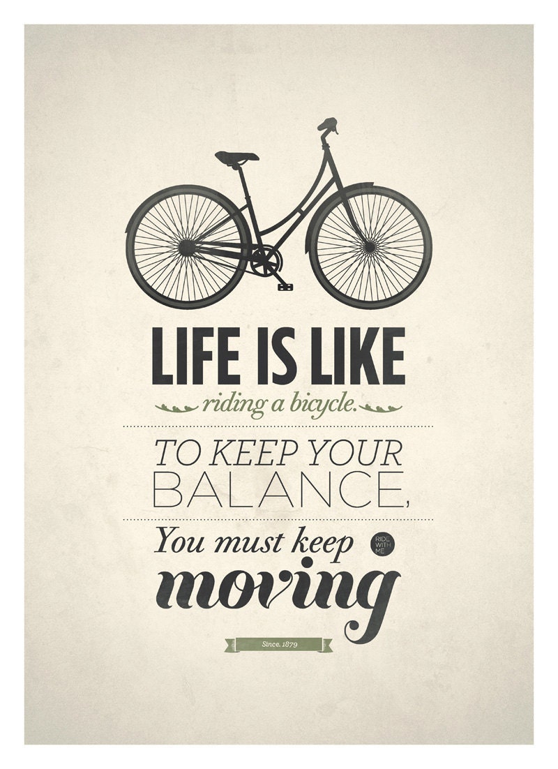 Life Quote typography poster - Life is like riding a bicycle - Retro-style quote art print A3