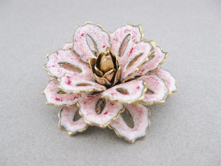 vintage 1960s enamel brooch. RHUBARB STRAWBERRY ice CREAM