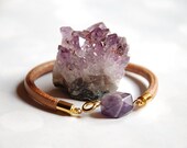 Dainty Amethyst and leather Bracelet