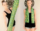 SALE 100% Silk batik scarf / headband abtract leaves green/yellow/blue handmade