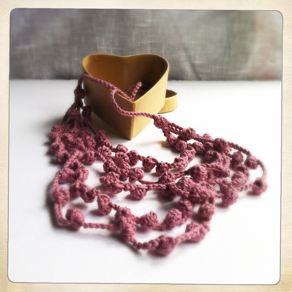 Dusty Rose crochet pearls necklace 3 strands - Ready to ship - Srping Trend