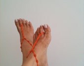 Orange   beads  macrame Foot jewelry Anklet, Nude shoes, Foot jewelry, Wedding, Victorian Lace, Sexy, Lolita, Yoga, Anklet,beach