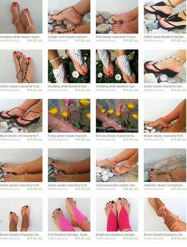 Brown  Barefoot Sandals, Nude shoes, Foot jewelry, Wedding, Victorian Lace, Sexy, Lolita, Yoga, Anklet