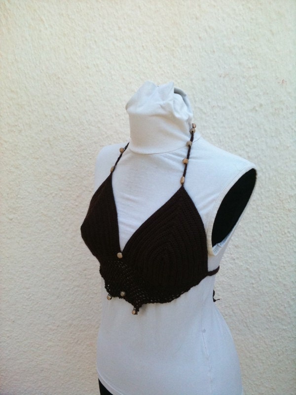 Crochet halter dark brown  top bikini,Bra /Bikini in dark brown color,halter,summer bikini,Summer Celebrations
