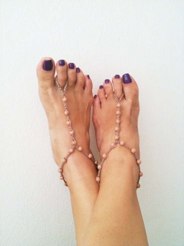 Soft brown beads macrame Foot jewelry Anklet, Nude shoes, Foot jewelry, Wedding, Victorian Lace, Sexy, Lolita, Yoga, Anklet
