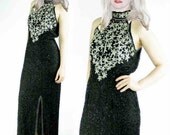 Silk Sequin Beaded High Slit Trophy Maxi Dress