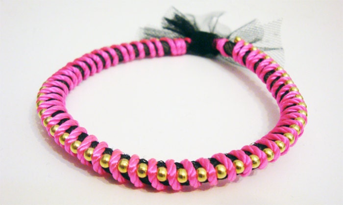 Neon Bracelet - Neon Pink Wrap Ball Chain Bracelet Bangle