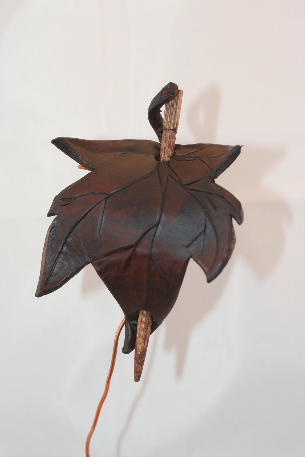 Carved Leather Oak Leaf Hair Barrette