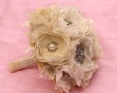 SOLD: Ivory Fabric flower Custom Wedding Bouquet, with brooches
