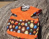 Custom Orange Terry Cloth Coverall Bib with Owls