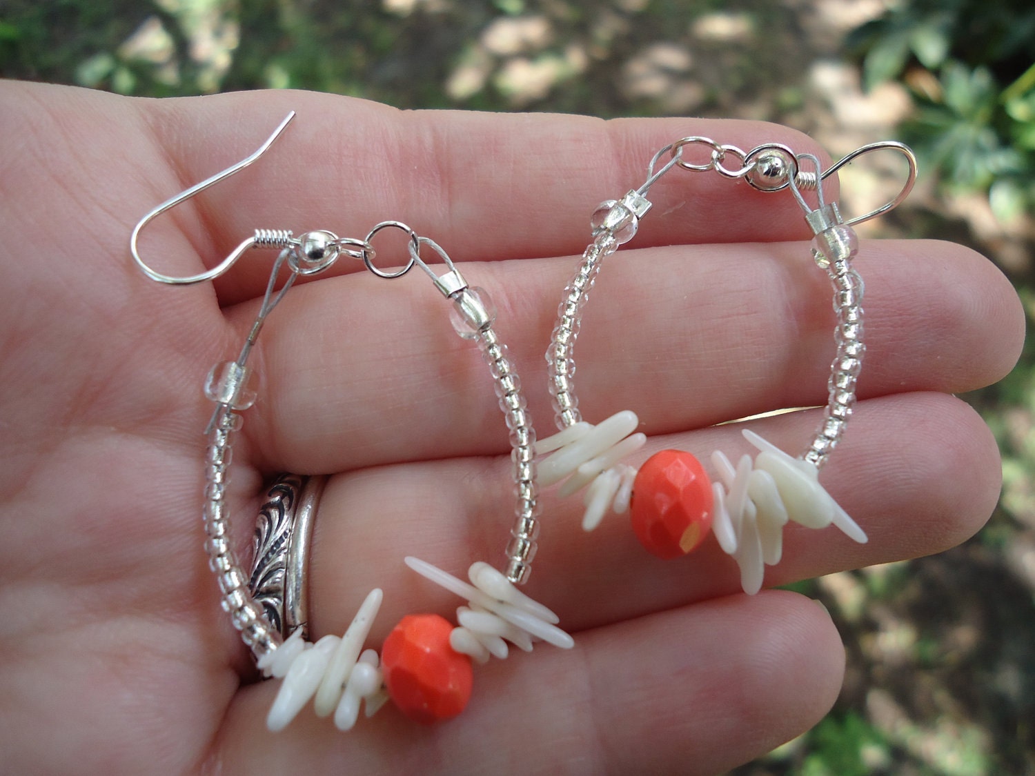 Orange Coral and Bamboo Coral Earrings