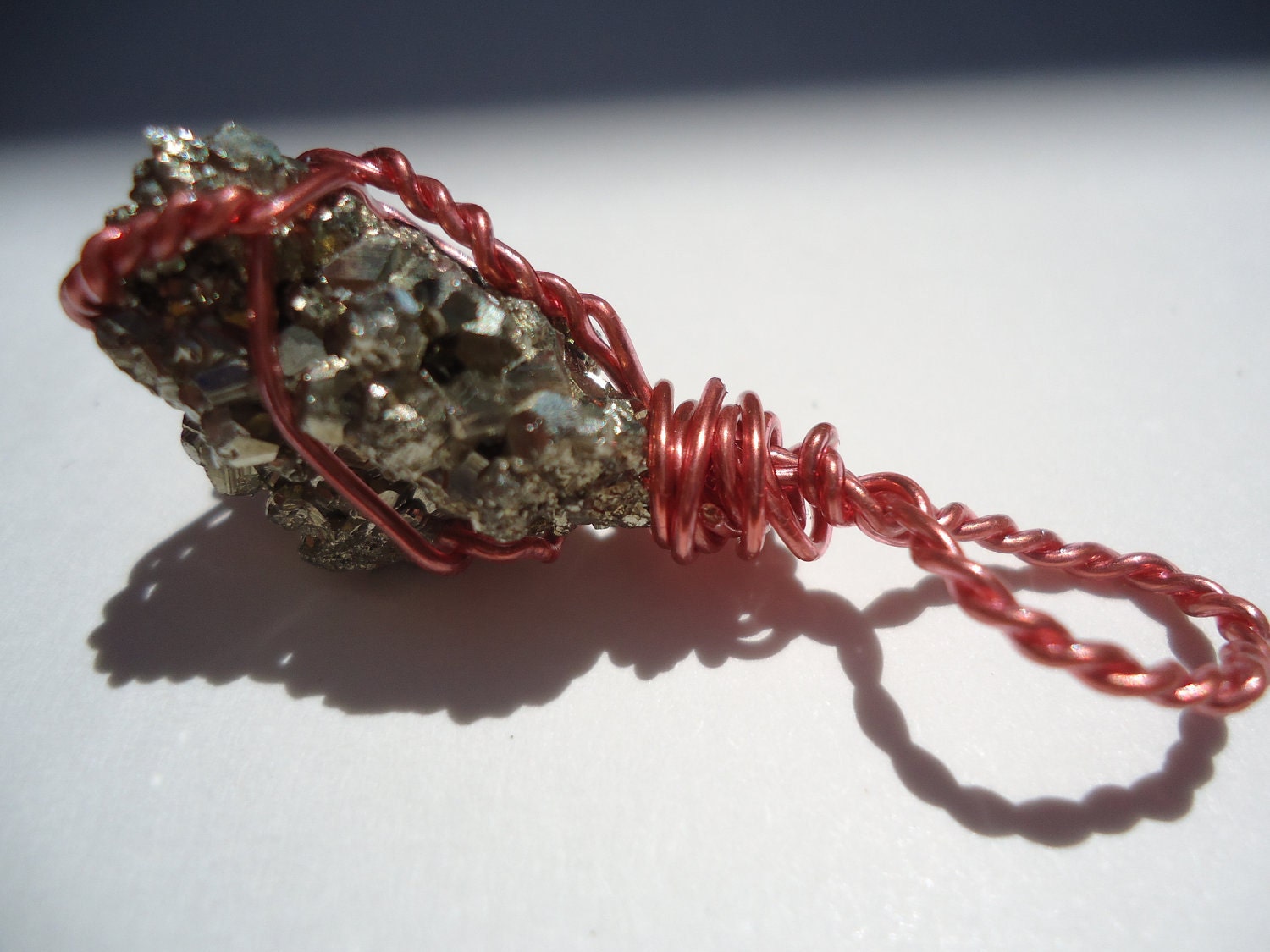 Copper and Pyrite Wire Wrapped Pendant