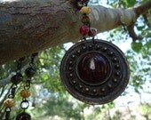 1970s Glass Bone and Bronze Tribal Necklace