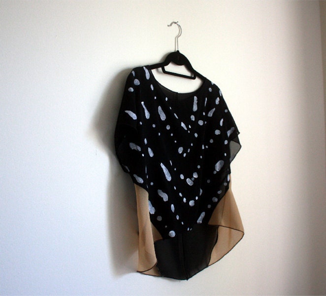Handprinted Top, Sheer Blouse, Womens Shirt