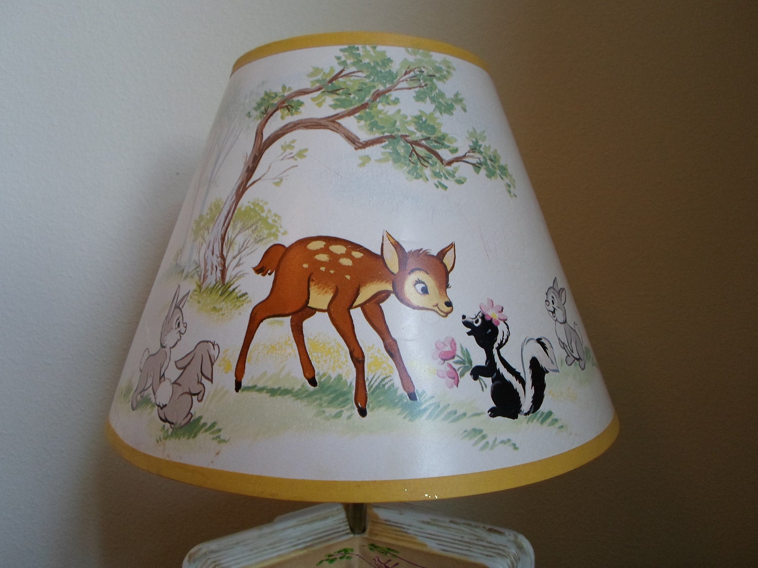 Vintage Bambi Lampand Bambi Lamp Shade made by the Dolly Toy Company Tipp City Ohio Nursery Child's Room