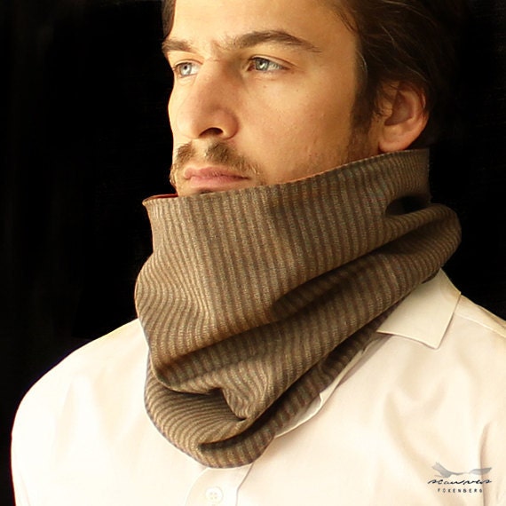 Loop Scarf Men Reversible - Orange Cotton and Brown Wool - Gifts for men - ONLY ONE LEFT
