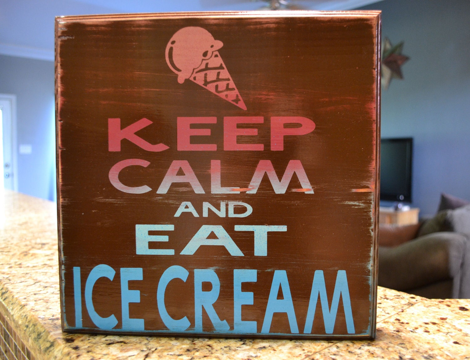 Keep Calm and Eat Ice cream,  hand painted custom wood sign
