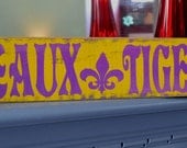 LSU custom wood sign, fleur de lis,  hand painted wood football sign, geaux tigers