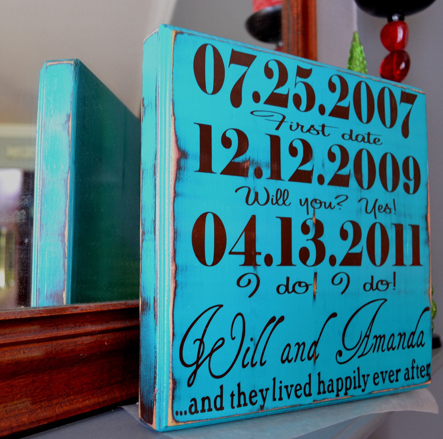 Couple Personalized Engagement Gift, Custom Wedding Gift, Engagement Present, Bridal Shower Gift. Happily Ever After.