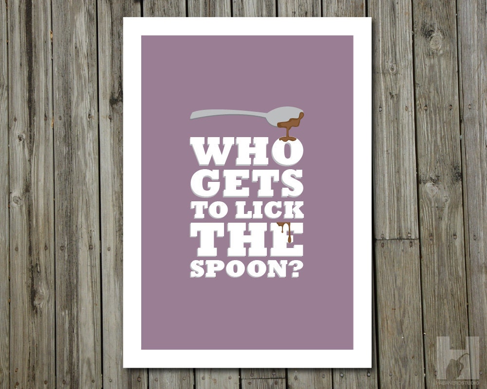 Kitchen Art - 5x7 print - Spoon and Chocolate Illustration - Cooking & Baking print - Dusk - Purple - PICK YOUR COLOR