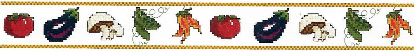 Vegetable Counted Cross Stitch PDF Pattern, 2" x 17" Kitchen or Hand Towel Border
