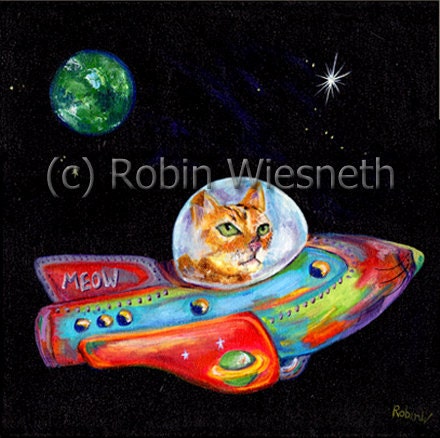 Cat Art -  Tabby in Space Rocket