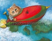 Cat Art - Tabby in Flying Rocket