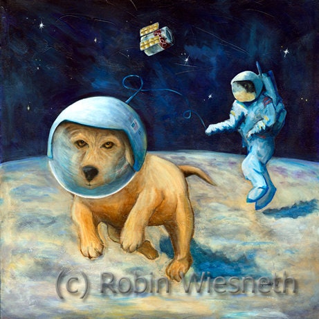 Dog Art - German Shepherd on the Moon