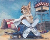 Dog Art - Dog Pilot in Vintage Airplane
