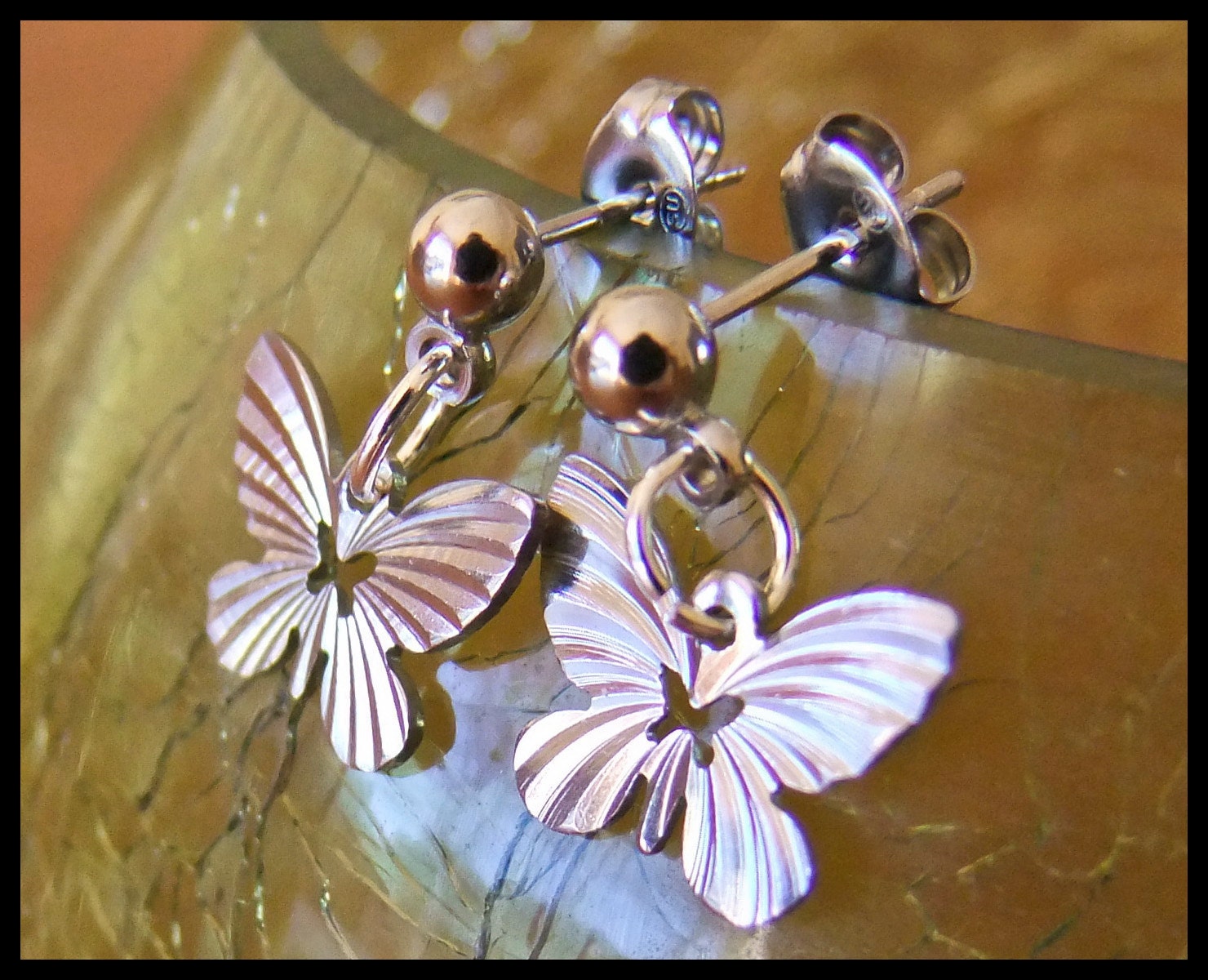 Butterfly post earrings silver plated