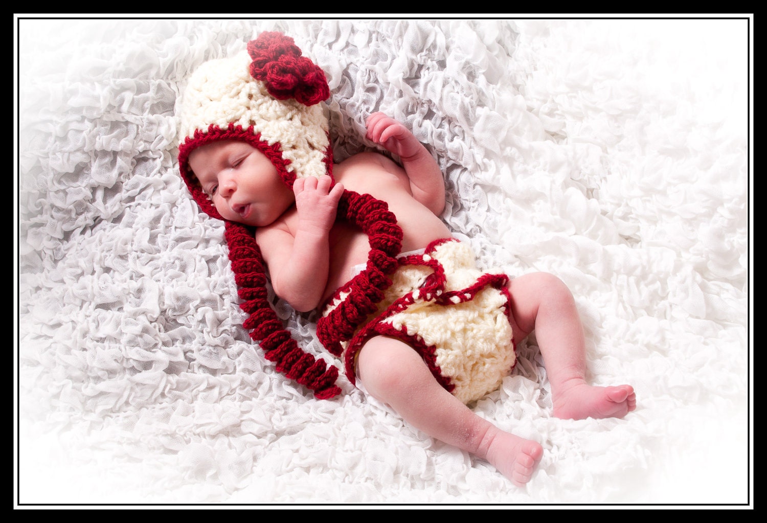 REDUCED Crochet Red and Cream Hat and Diaper Cover 10% Sale on all RTS Items
