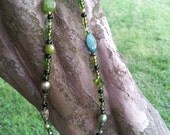 Beautiful Czech Glass Green Necklace with Black Toggle Clasp