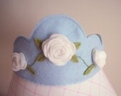 Wool Felt Flower Tiara in Blue, Princess Crown with roses, dress up, photo prop