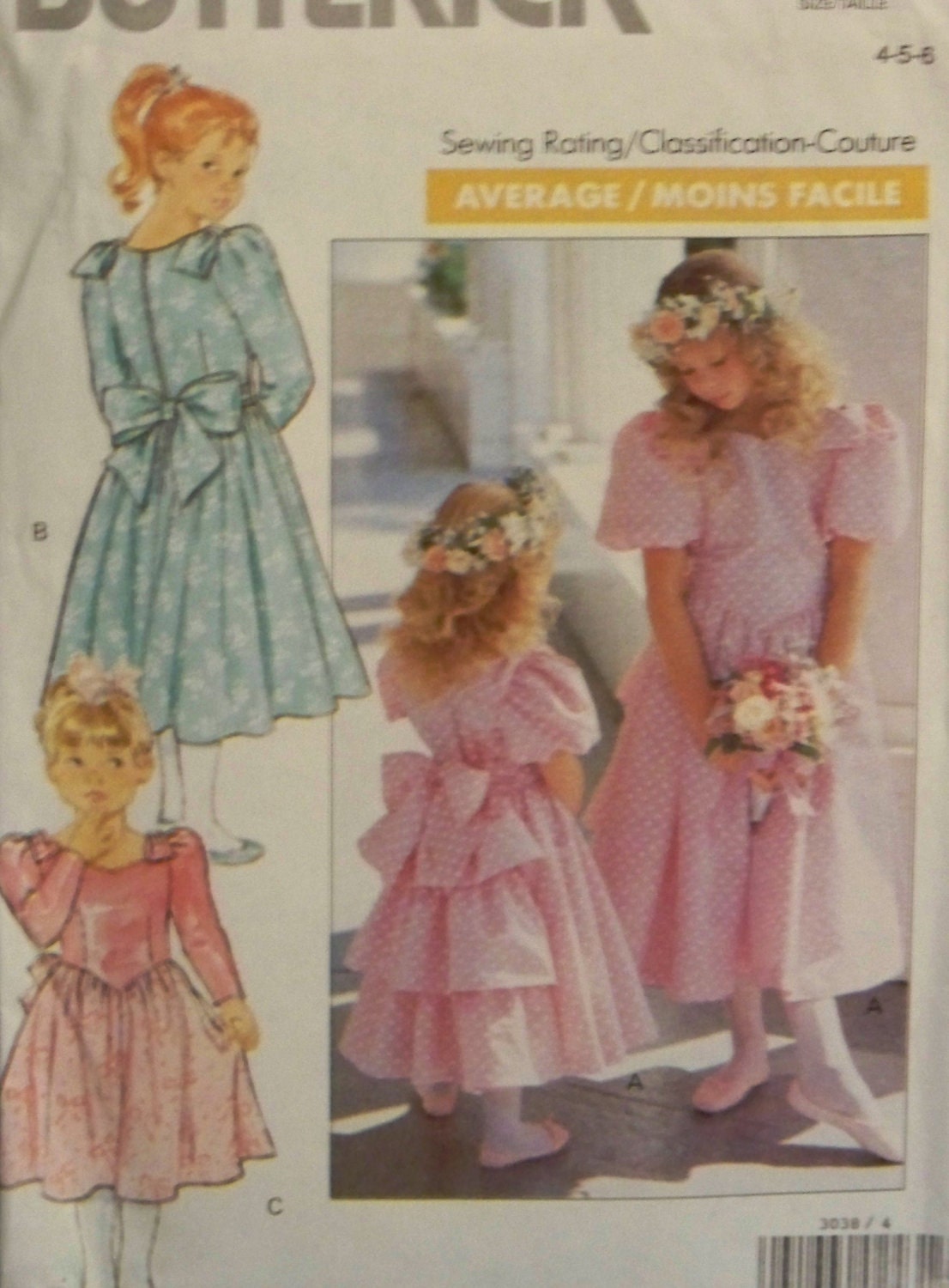 Vintage 1988 Butterick 3038 UNCUT Pattern for Girls' / Children's Dress in Sizes 4-5-6