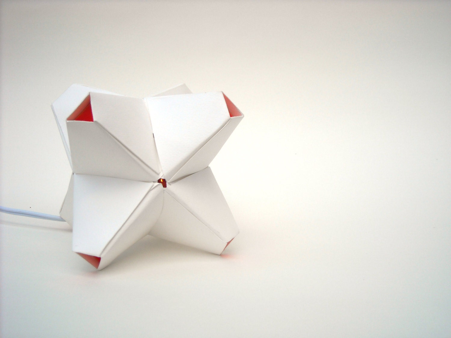 Paper Origami Lamp. White and Orange. 24 sides. (Polyhdra Luminaria Series)