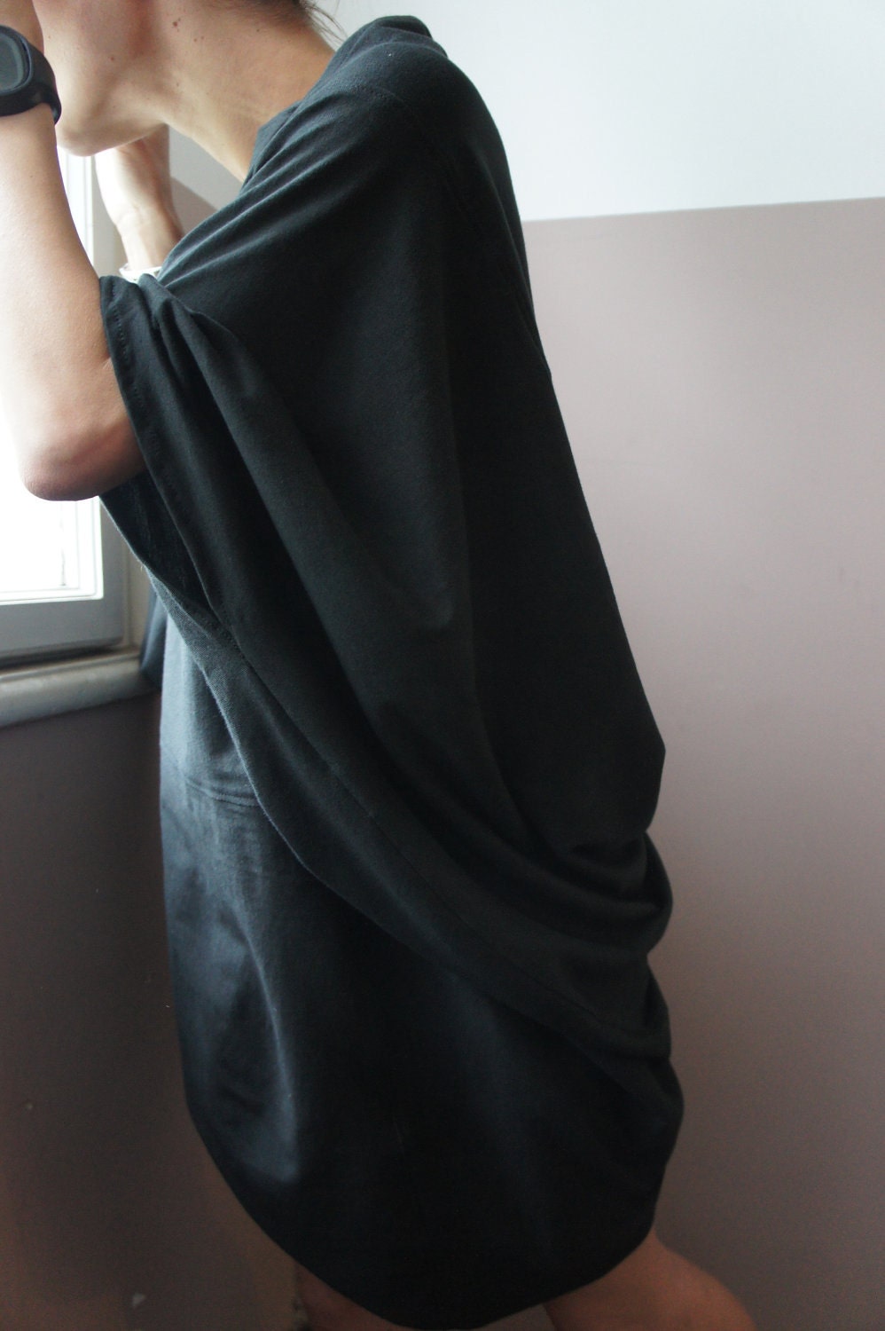 Black Cotton Casual Loose Blouse / Oversized Top