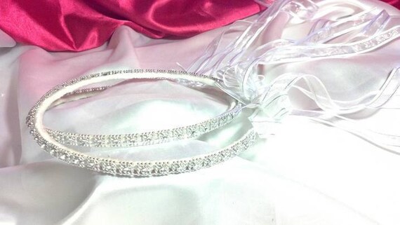 Custom Made STEFANA Greek Orthodox Wedding Crowns Gold or silver Plated with Swarovski Crystals and Your Choce of Ribbons